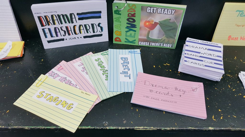 DramaRls's tweet photo. Excellent effort from my year 9's ! #homework #flashcards #drama #keyterminology #staging #practitioners #techniques #skills - these will be well utilised @TheRoyalLatin 🎭 https://t.co/OqqAuW7FzL