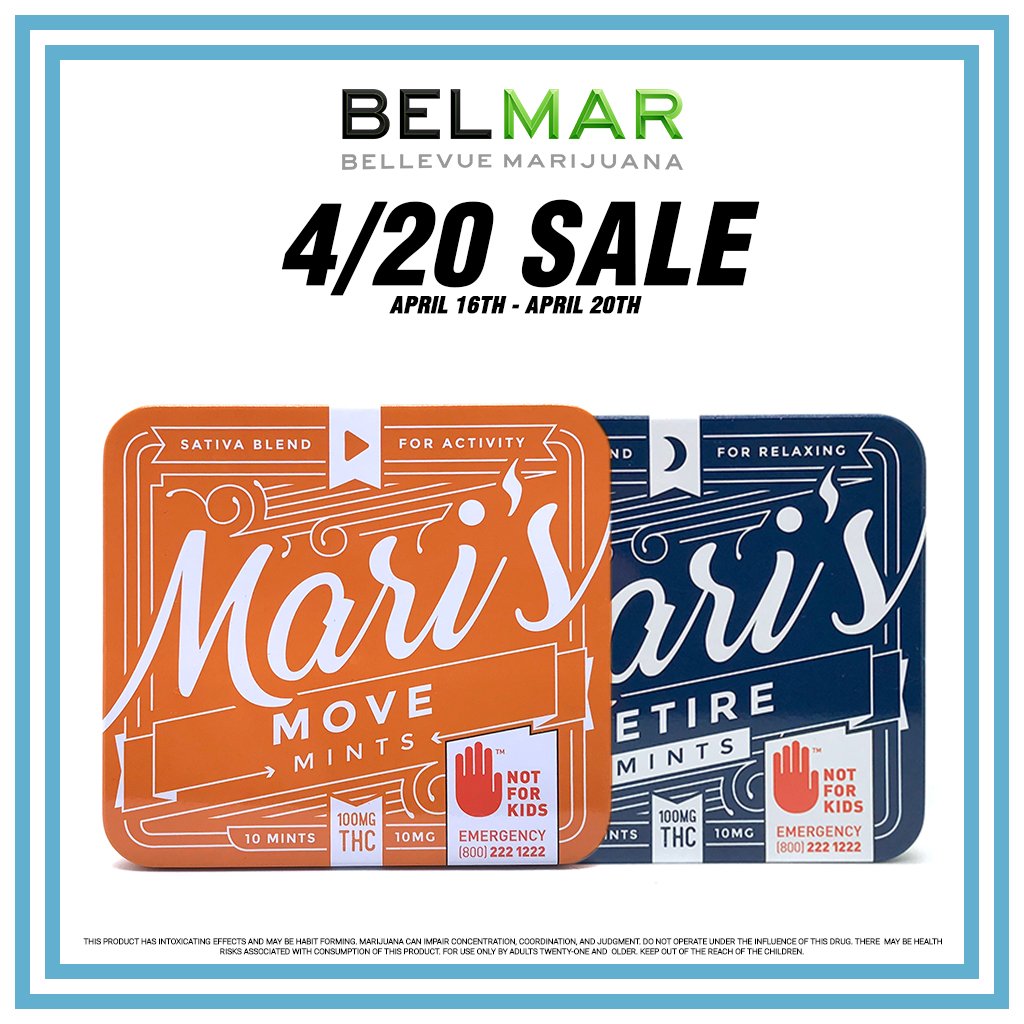 BelMar425's tweet image. Swing by for a DEAL on 100mg of @marismints.  Part of our 420 DoorBusters, these delectable mints are priced to MOVE! We have both Sativa &amp;amp; Indica varieties available.
#NWCS #MarisMints #Marijuana #Cannabis #THC #Edible #420Sale #BelMar #BellevueMarijuana #Bellevue #Seattle