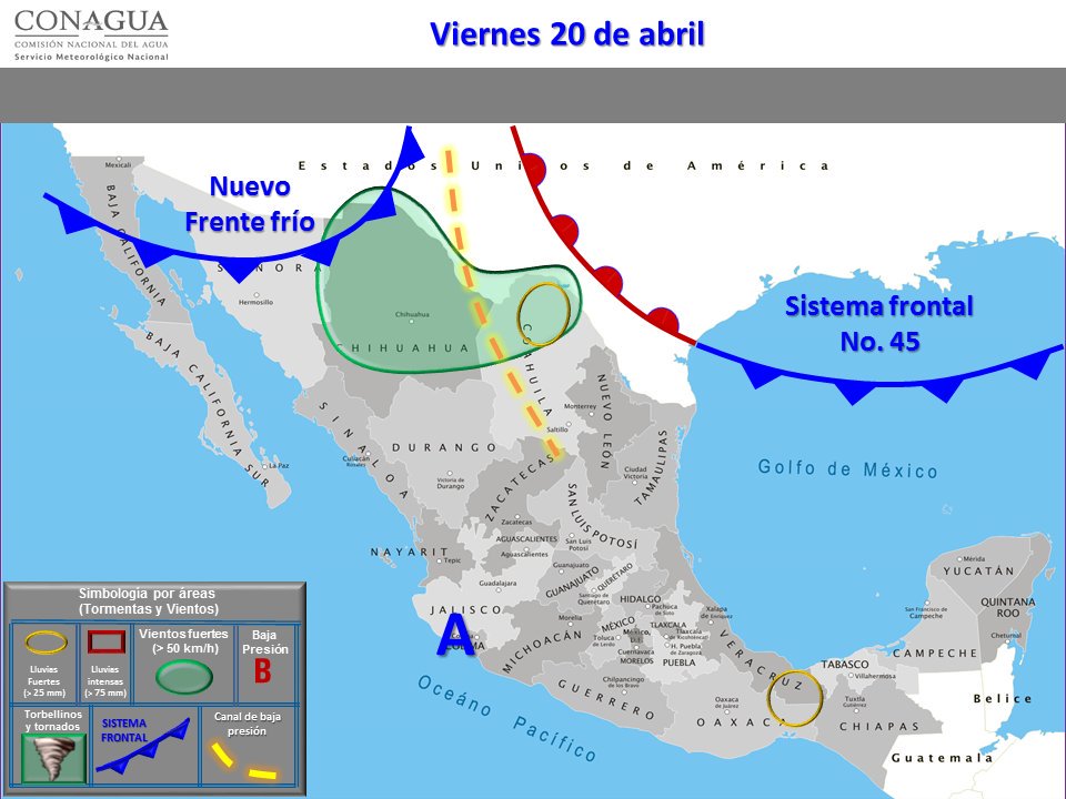 PCcoahuila's tweet photo. Este #Jueves, el sistema frontal No. 45 se localizará sobre #Coahuila, provocando #VientosFuertes además de potencial de tormentas fuertes a muy fuertes en el Estado prevaleciendo los condiciones durante el #Viernes 
https://t.co/D1yJOZrPEw https://t.co/4KAebjor47