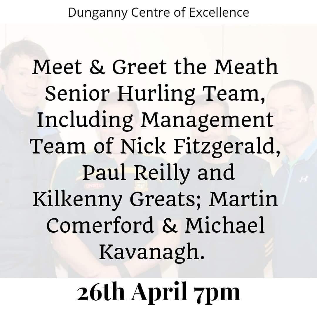 MeathGAA's tweet photo. Meet and Greet with @MeathHurling on Thursday 26th April at 7pm https://t.co/MbeJ7wlB6p