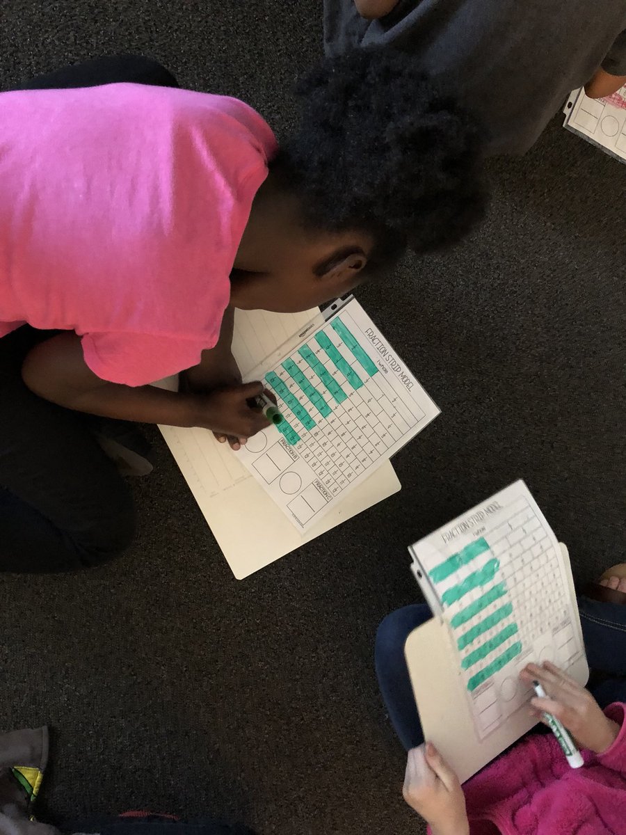 MsVenick's tweet photo. Using visual models to identify equivalent fractions. I loved the connections they were able to make to multiplication and division! @PontiacElem https://t.co/iF7U5ss8T1