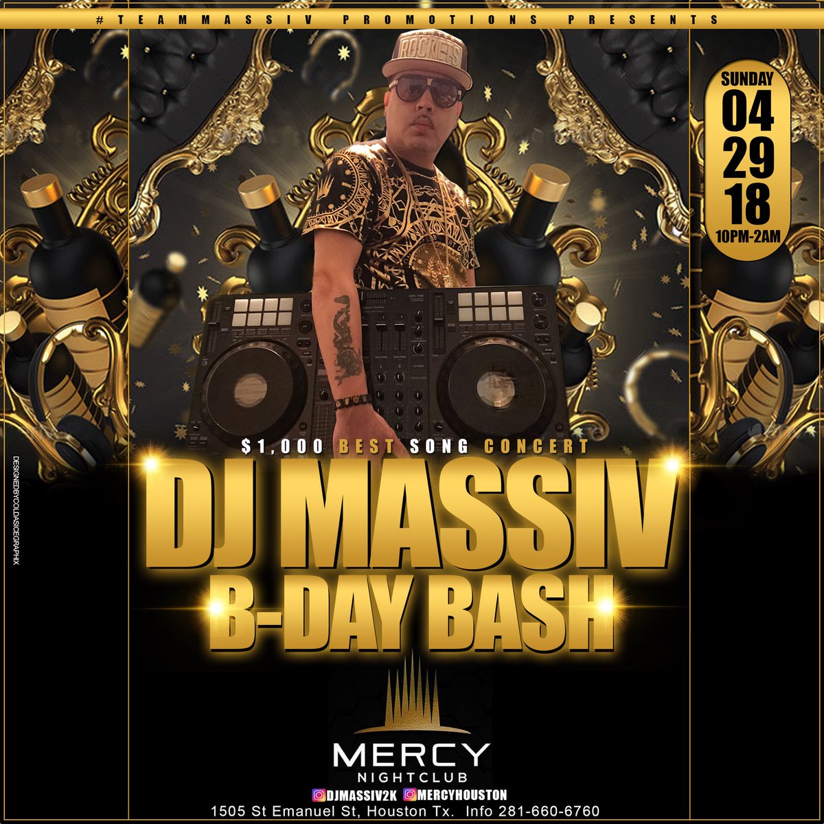 Djmassiv2k's tweet photo. 🚨Concert Alert🚨
•Sunday 4/29/18‼️
•Best Song Concert🎤
•$1,000 Win A Rack💸
•$200 Sections🍾
•Info 2816606760📲
•Dj Massiv B day🎂
•Mercy Houston🔥
•1505 St Emanuel St Htx📍
#Teammassiv #Djmassiv #Mercyhouston https://t.co/bXV2OWTSGy
