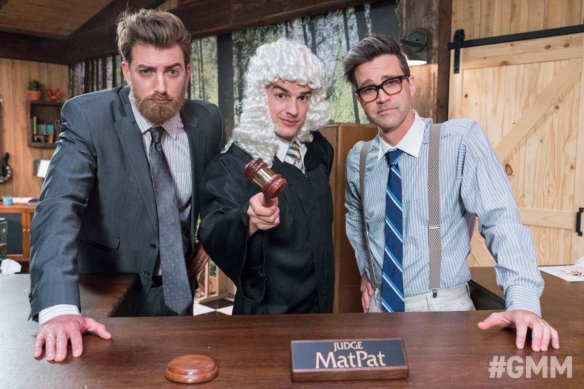 MatPat dressed as a judge with Rhett and Link as attorneys
