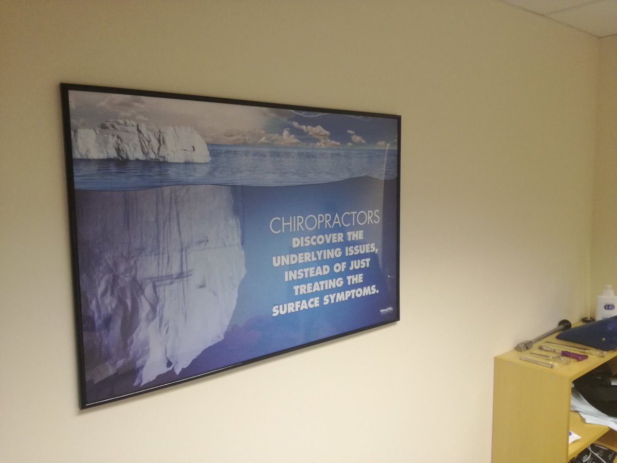 AlexWhiteGK's tweet photo. New poster up at work, iceberg analogy is sure to help explain to patients what we do! :) @leightonbuzzard #Chiropractic #chiropractor #chirozone https://t.co/qgNsjrww2H