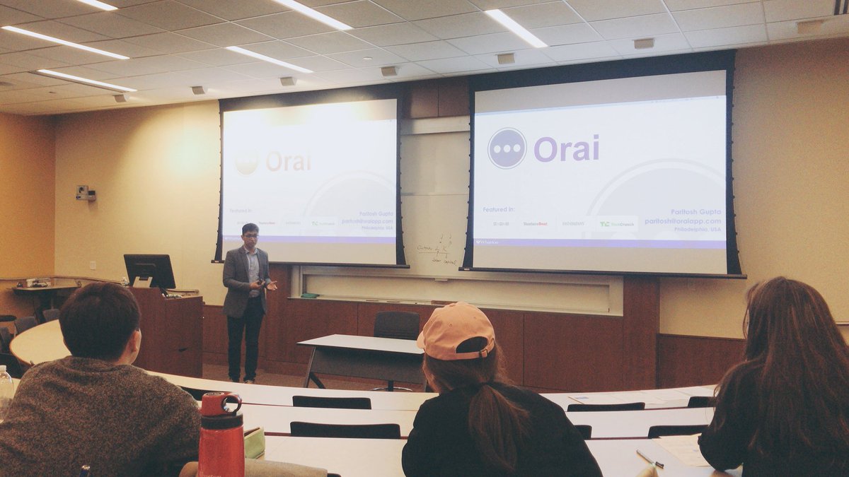 OraiApp's tweet image. Orai&apos;s co-founder, @paritoshgupta_ giving a lecture at @Wharton on applications of #ArtificialIntelligence and #machinelearning
