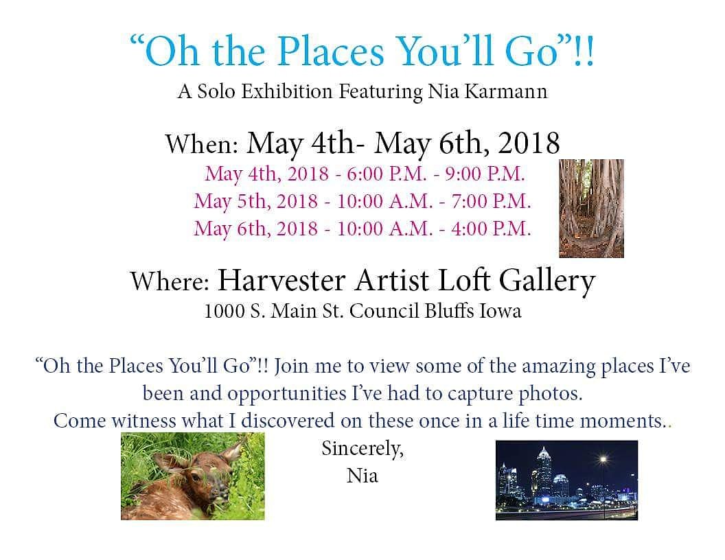 #councilbluffsiowa friends! Please join me for my #soloexhibition show May 4th-6th!! "Oh the Places You'll Go!" is the theme! #harvesterartistloft  #photography #soloshow  #NyeStreetStudio #artshow #visitiowa #mayartshow  #ohtheplacesyoullgo