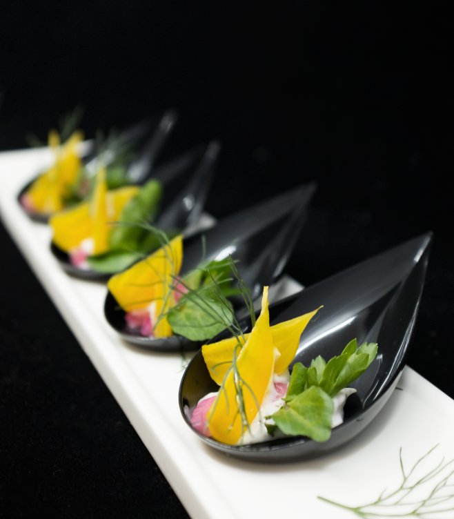 contempcater's tweet photo. Such an impeccable bite -- Roasted Gold Beet, Fresh Dill, Shaved Watermelon Radish, Flat Leaf Parsley, Sumac-Feta Yogurt https://t.co/fpEK69duxe https://t.co/Qdst5OPcbo