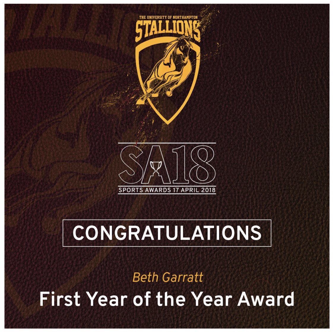 NStudentSport's tweet photo. Our First Year of the Year - Beth Garratt! #StallionsSportsAwards https://t.co/PRHFTgFjNu
