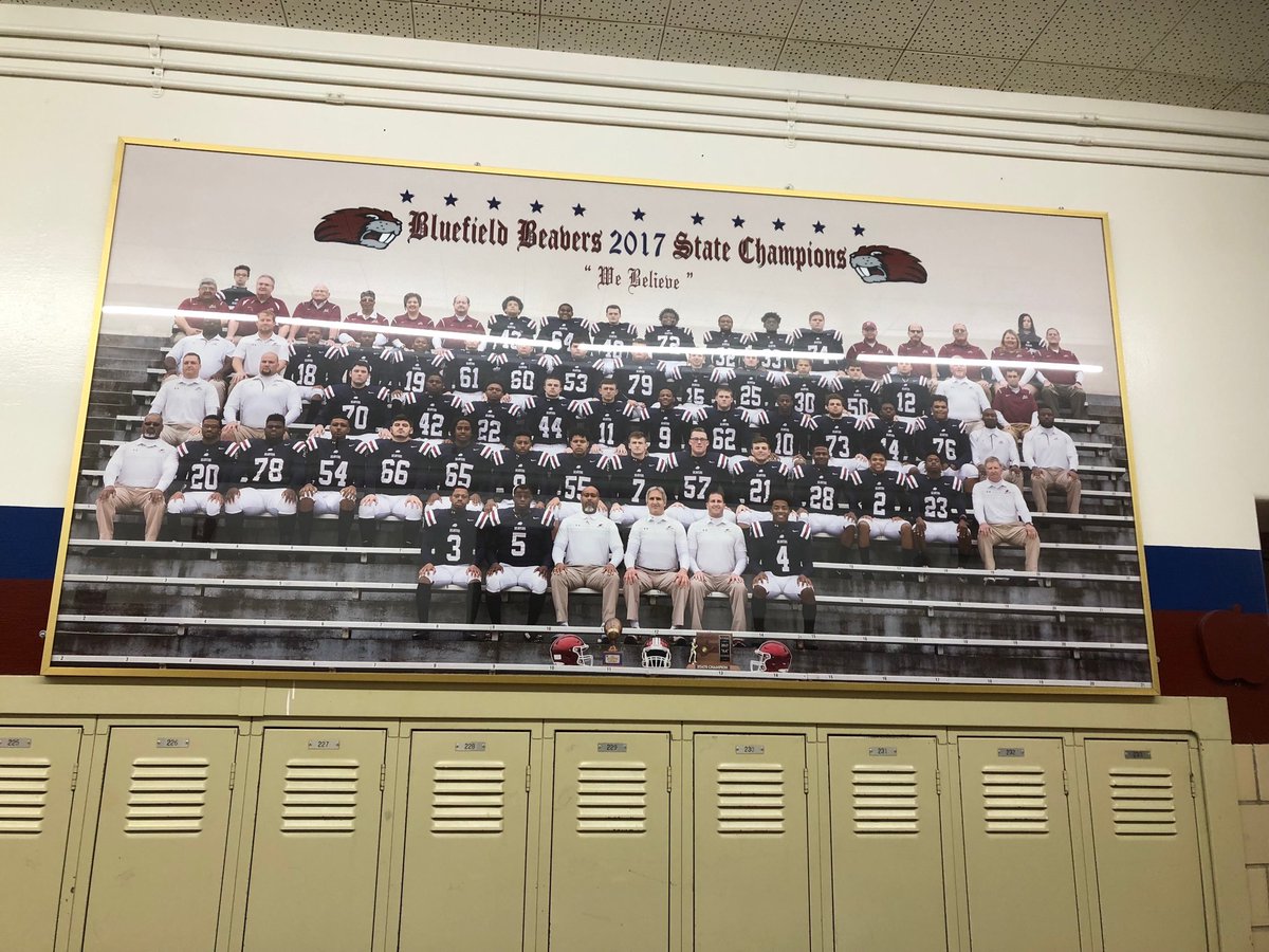 brian_woodson45's tweet photo. The 2017 Bluefield Beavers football team has been added to the Walls of Champions at BHS. Bluefield won its 11th state championship with a 14-0 record in 2017. https://t.co/dxU17jXgoM
