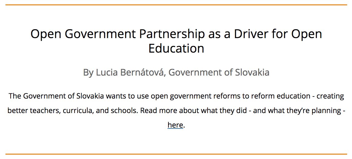 opengovpart's tweet photo. Following the success of Slovenia's World #OERCongress, the Slovak Government felt they too needed to raise awareness about open education resources in Slovakia. In our latest blog, Lucia Bernátová discusses how initiatives like OGP can help. More here: https://t.co/7x1HQQSs54 https://t.co/6UPz3xtkBC