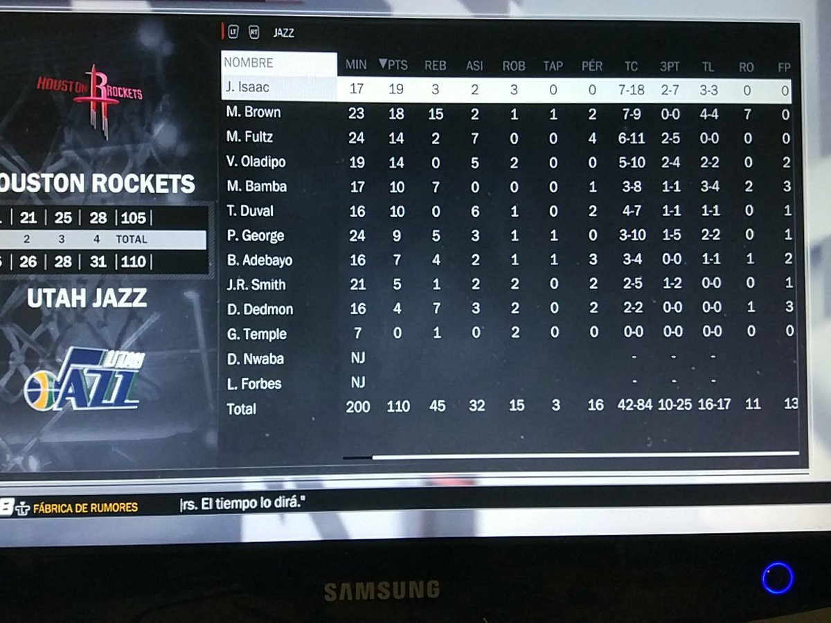 UtahPhoenix2K's tweet photo. UTAH 110 - ROCKETS 105

Un gran Isaac fue el más destacado del partido con 19 puntos y una gran defensa contra el vigente campeón Houston que hizo sudar a los de SLC a base de triples.

@LigaPhoenix2k 
#NBA2K https://t.co/e0eDlZjE4T
