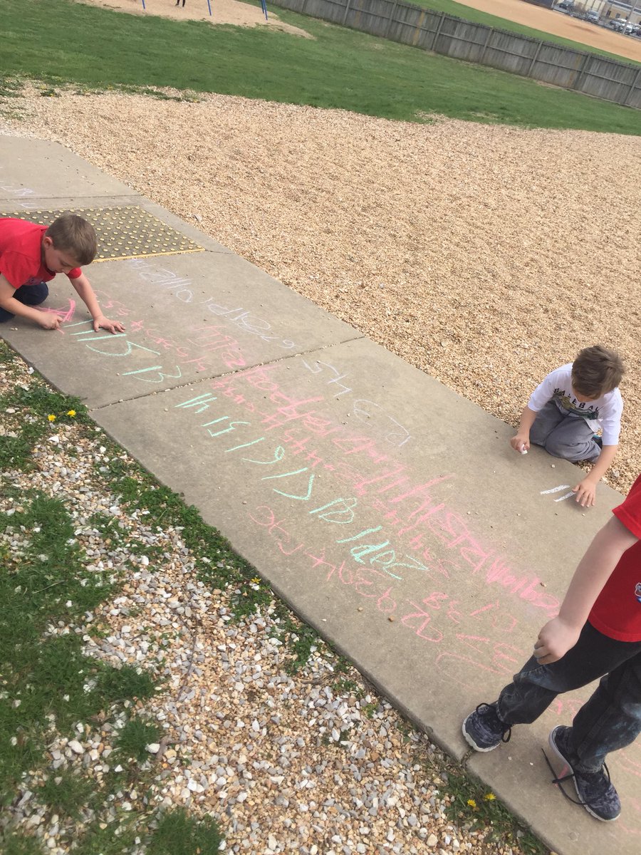 LaurenPerrymanK's tweet photo. What do you do when it’s finally a 75 degree day in spring? Go outside and practice writing numbers up to 20 for math RTI! #liltrojans https://t.co/qDg2YHwbMp