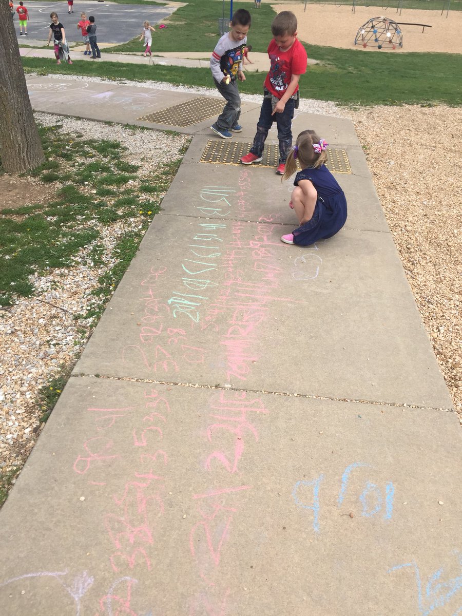 LaurenPerrymanK's tweet photo. What do you do when it’s finally a 75 degree day in spring? Go outside and practice writing numbers up to 20 for math RTI! #liltrojans https://t.co/qDg2YHwbMp