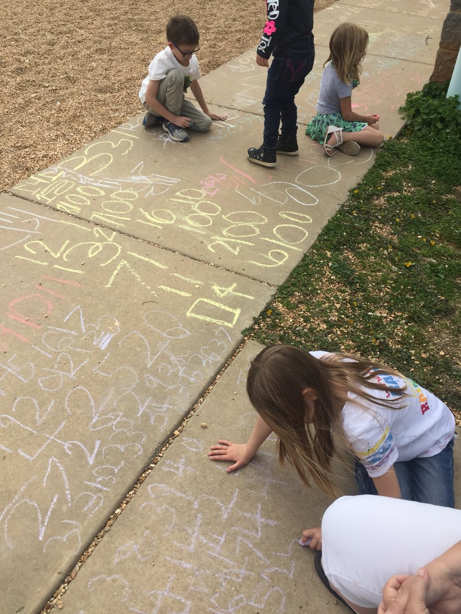 LaurenPerrymanK's tweet photo. What do you do when it’s finally a 75 degree day in spring? Go outside and practice writing numbers up to 20 for math RTI! #liltrojans https://t.co/qDg2YHwbMp