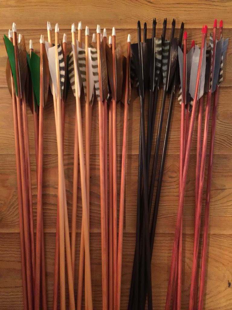 WeSellSwords's tweet photo. Another 5 sets of cedar target #arrow finished up today. These #arrows range in poundage from 30 lbs up to 50lbs #archery #fletching #arrowmaking #yyc #calgary https://t.co/K4rSUxNhpm