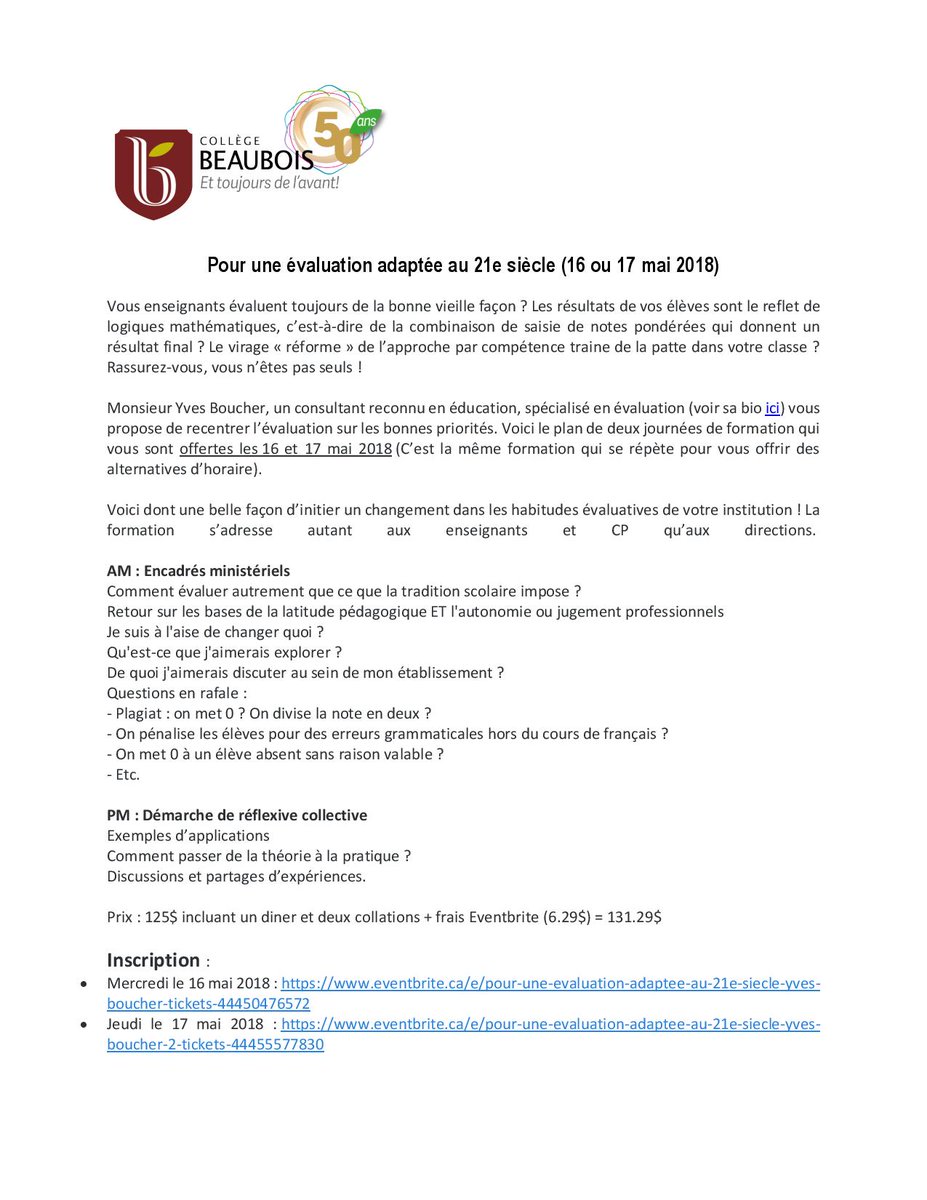 Vous évaluez toujours de façon traditionnelle? Vous voulez revoir vos stratégie d'évaluation de vos élèves? Rassurez-vous, vous n’êtes pas seuls! Voici une journée de formations pour vous aider à mieux évaluer: bit.ly/2J0Jzi0 ou bit.ly/2J2WlfF #EduQC #Éducation