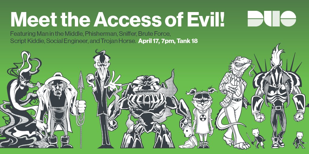 duosec's tweet photo. Get ready for your close-up! TONIGHT at our #RSAC #beyondparty, we’re letting our Access of Evil hang out for the night to take pictures with you. See you at @Tank18SF: https://t.co/UiZvhymPBN #RSAC18 #RSAC2018 https://t.co/uDQivpmBe4