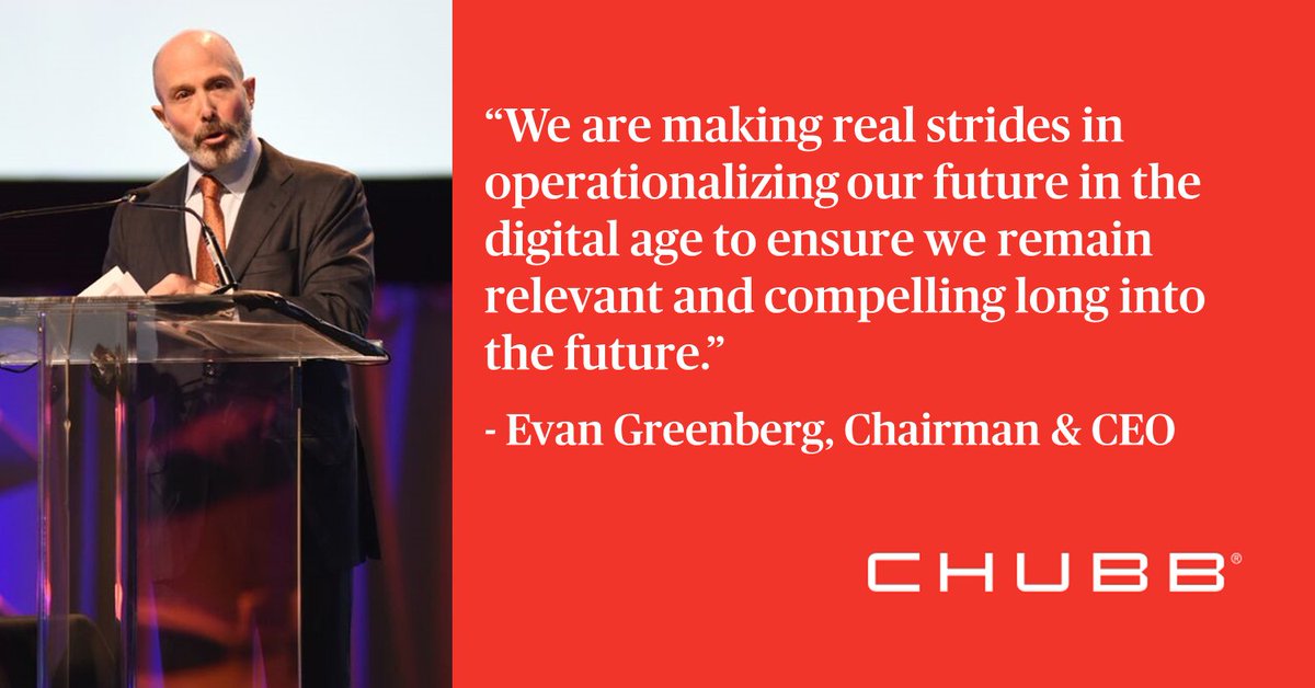 Chubb's tweet image. Chubb Chairman and CEO Evan Greenberg at #RIMS2018 where he outlines the company's critical focus on digital transformation.