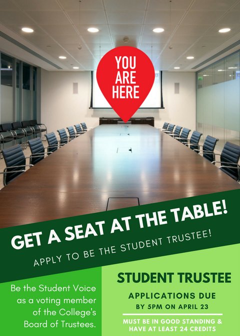 TC3StudentLife's tweet photo. REMINDER - We are looking for the 18-19 @TC3_official Student Trustee! Applications are due April 23rd. You can pick up applications in the Student Center or the President's Office. #studenttrustee #tcbealeader https://t.co/0ehvnP3oGn