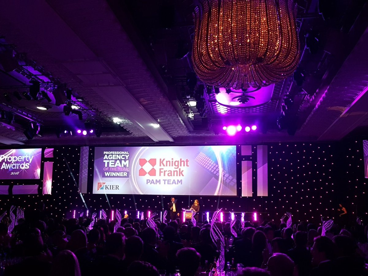 PropertyWeek's tweet photo. Our first award of the evening at @PropertyAwards 2018 sees @knightfrank claim victory ahead of highly commended @tridentbc for professional agency of the year #PropertyAwards https://t.co/Q9eY62zkbw
