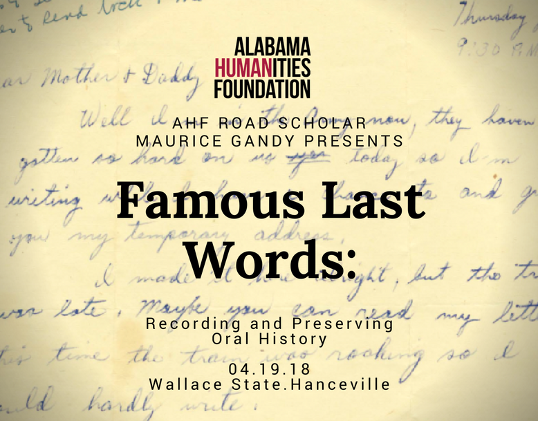 ALHumanities's tweet photo. We are so excited for the upcoming programs with the #EvelynBurrowMuseum having @MakingAlabama this week. First up, #AHF #RoadScholar Maurice Gandy at @wallacestate #LoveAL #DiscoverAL #SweetHomeAlabama #AlabamaHistory #MakingAL #Alabama200 #speakersbureau #humanities https://t.co/nT9sWY4pPu