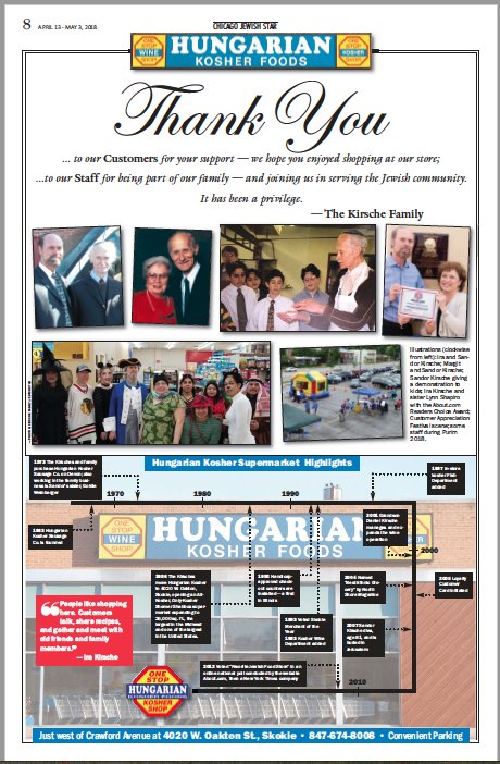Please read the heartwarming article from The Chicago Jewish Star about the history of our store. We wanted to share it with you, our loyal customers. As always, Hungarian Kosher Foods appreciates your patronage! 😘