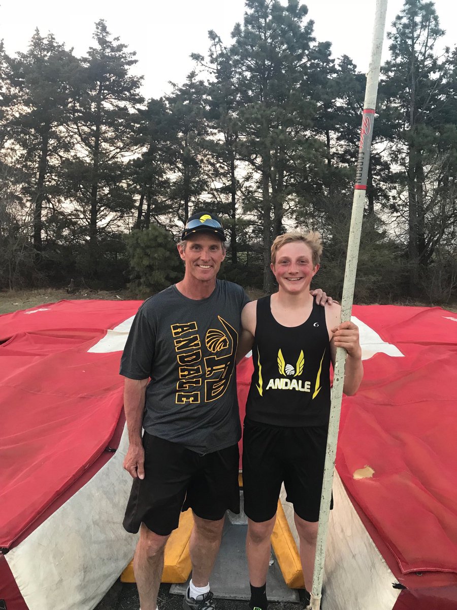 Andale freshman Ty McPhail broke a freshman school record at 14-0.50 tonight in the pole vault. That vault is the sixth best freshman vault in the US and #1 freshman vault in KS. Mark ranks seventh overall in all classes of Kansas. The Indians are loaded full of talent every yr!
