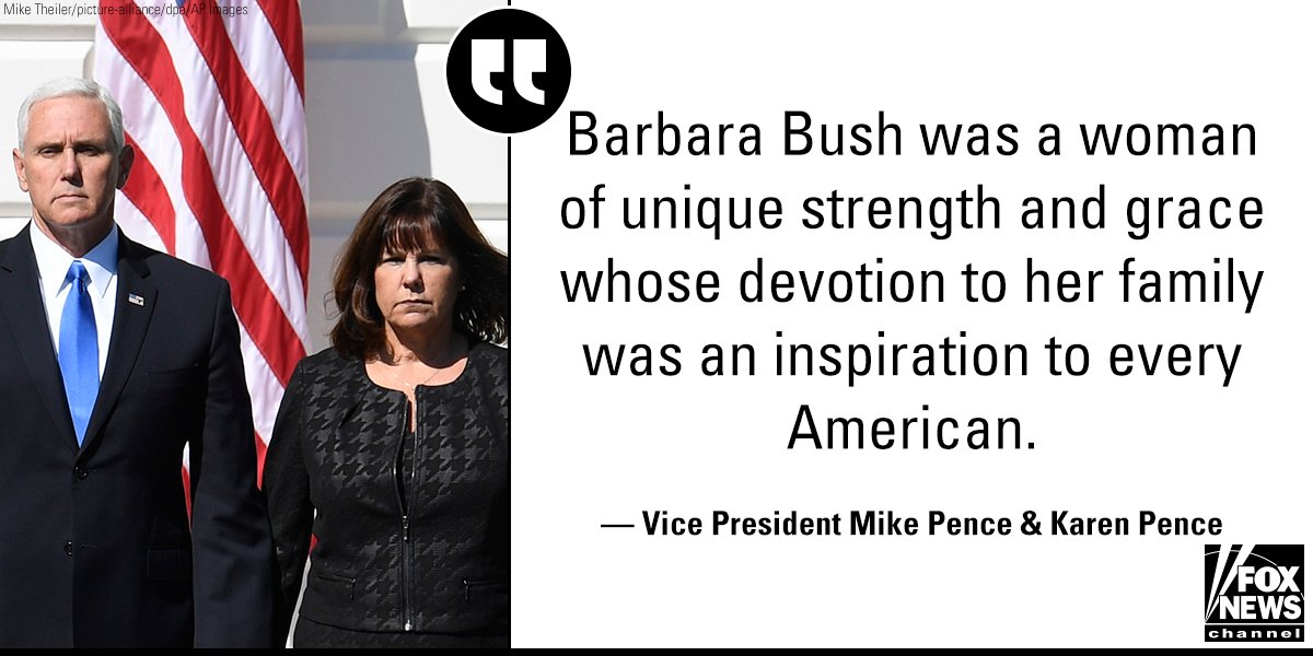 FoxNews's tweet photo. .@VP Mike Pence and @SecondLady Karen Pence released a statement sending their "deepest sympathies to President Bush and the entire Bush family with the passing of Barbara Bush." https://t.co/gPHfLKn5pg https://t.co/MZwSk4ZErn