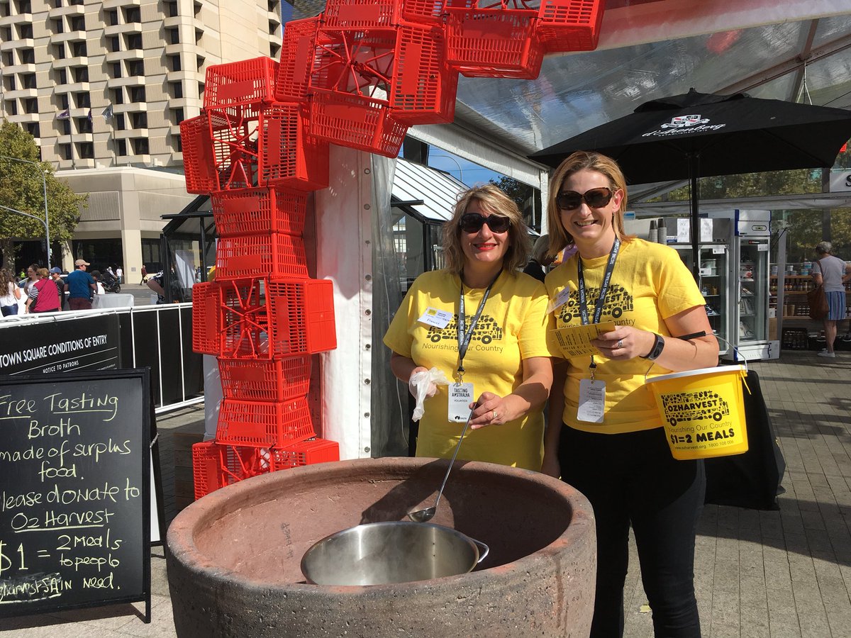 OzHarvestSA's tweet photo. Thanks so much to corporate volunteers from @peopleschoiceAU to help us today @TastingAus! We’re serving broth made of surplus food now until 1pm &amp; from 5-7pm today! https://t.co/v6rtpG1V88