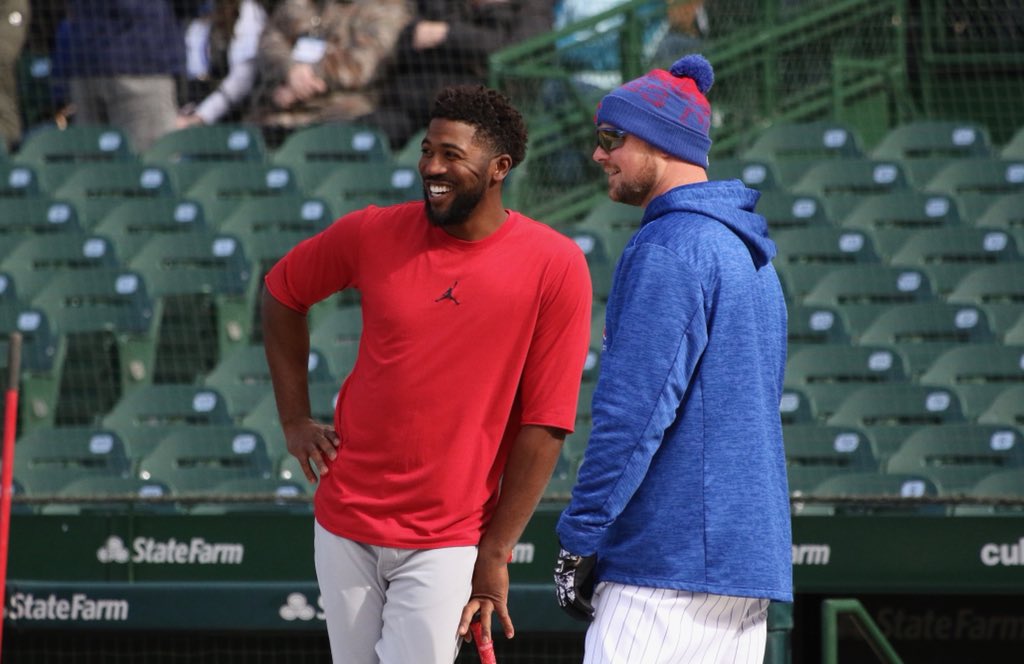 Cubs's tweet photo. We love this man. 

And he even looks kind of sharp in red. https://t.co/Mig0758qaR