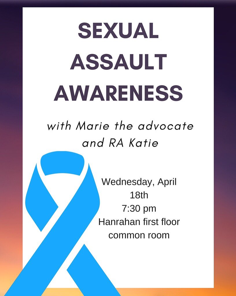 TheHillAC's tweet photo. Come to RA Katie's program tomorrow night to learn more about sexual violence from our campus advocate Marie! https://t.co/x8Em3JswpZ