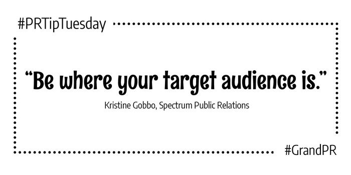 Grand_PR's tweet photo. This weeks #PRTipTuesday comes from @Kristine1234, president of @SpectrumPR1 🎉 #GrandPR https://t.co/ruTfJsKEWS