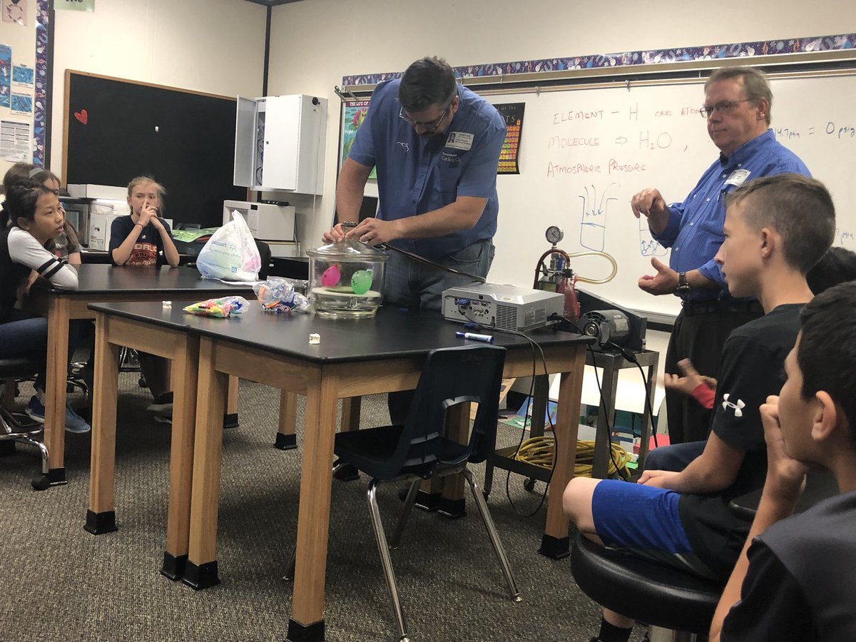 teachgreenkisd's tweet photo. Enjoying an awesome lab demo by #ExxonMobil who happen to be some of my kiddos dads! Learning about atmospheric pressure was a blast!! #kleinisdscience https://t.co/VEl6xP15Ej