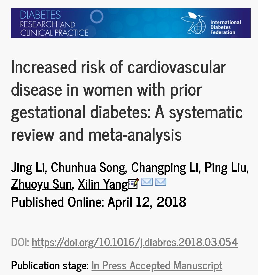 SEDiabetes's tweet photo. Increased risk of cardiovascular disease in women with prior gestational diabetes: A systematic review and meta-analysis

https://t.co/lX4i9zvYIj https://t.co/SL1FpZ1AL1
