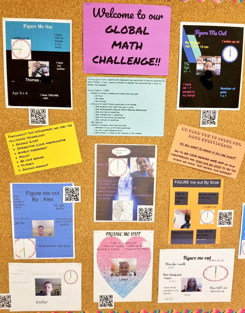 MrsJJohnstone's tweet photo. From start to finish, Ss have absolutely 💓 taking part in Stage 1 of the #globalmathchallenge!! We used multiple apps to create, share &amp; connect with 🇨🇦&amp;🇺🇸 friends! #padlet #flipgrid #googleslides #qrlovers #leveragingdigital #makingmathmeaningful #WCDSBAwesome @stjthunder https://t.co/K2bSGqVuAn