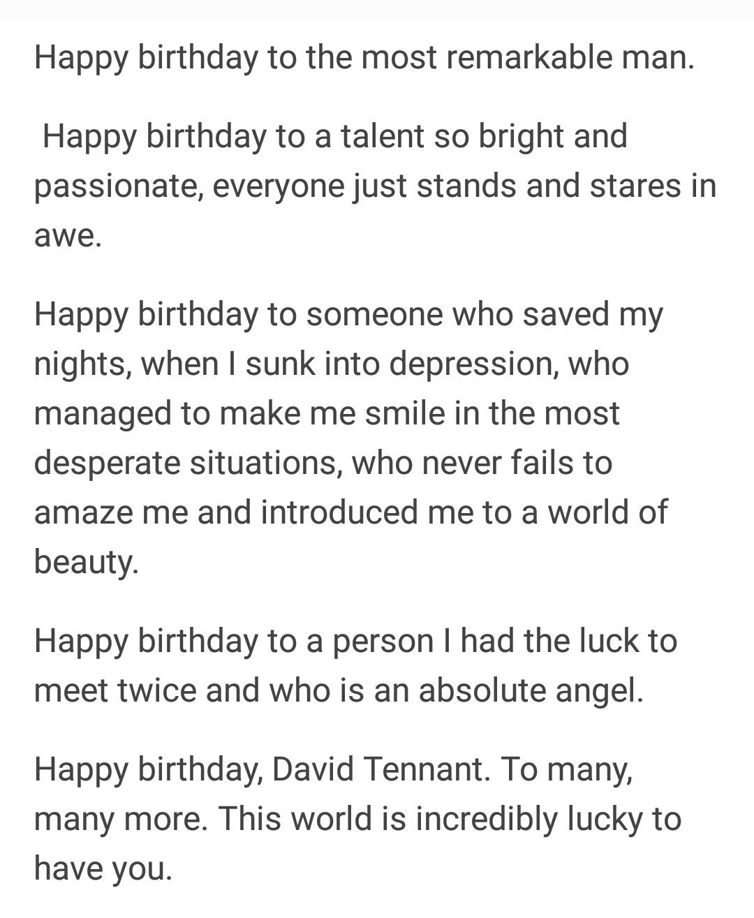 Happy birthday to a literal angel... eh... demon. Or Doctor? DI.... ah whatever. Happy birthday, David Tennant 
