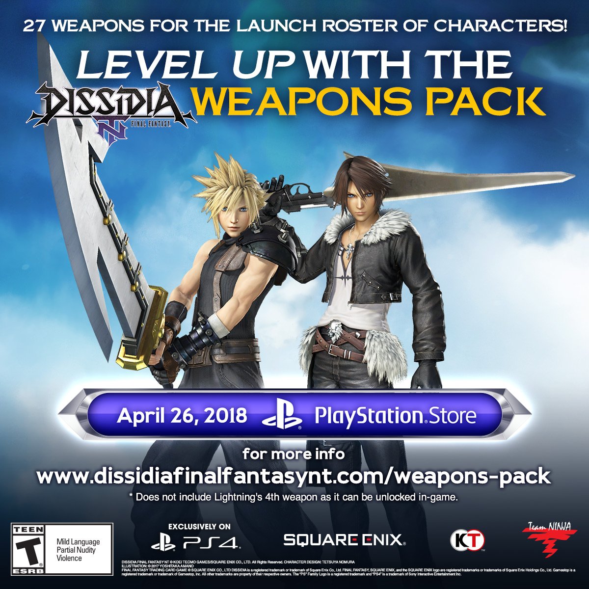 Final Fantasy Let The Countdown Begin On April 26th Make Sure To Get Your Dissidiaffnt Weapons Pack Get Access To All 27 Characters 4th Weapon Lightning S 4th Weapon Can Be