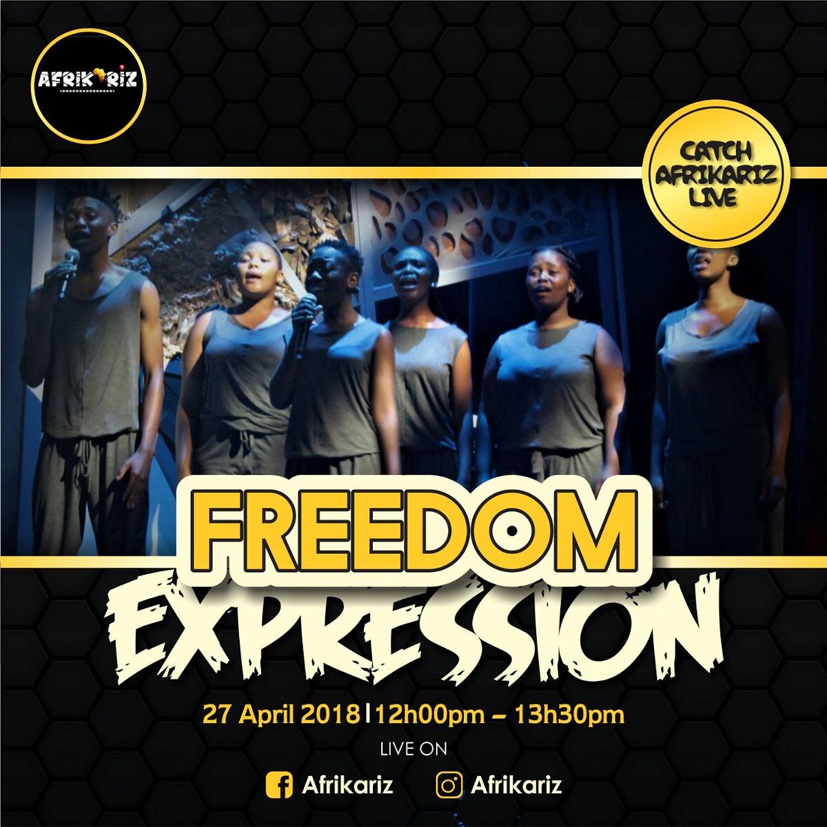 afrikariz's tweet photo. The Time has come once again for you to have YOUR OWN Afrikariz Experience this freedom day.

Catch us LIVE on on our RIZ set on Facebook ,Twitter and Instagram as we Jam to some good music. In the comfort of your own space. https://t.co/4C4xZFhbPC