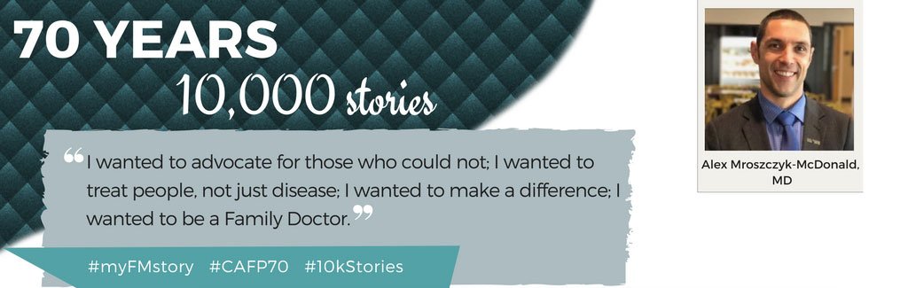 cafp_familydocs's tweet photo. CAFP member @AlexMMTri  shares his journey of choosing family medicine. Read his story: https://t.co/t9nYAEE5Jb And share yours today!
#CAFP70 #myFMstory #10kStories https://t.co/6CDcRoucsP