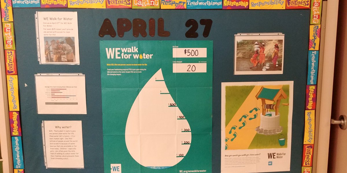 KristaRoss17's tweet photo. Our school will be participating in WE Walk for Water on April 27th. We are collecting toonies in each class until the day of the event. For every $25 raised, someone will receive clean water for life! #PSSLearning https://t.co/gd7uR1Bgch
