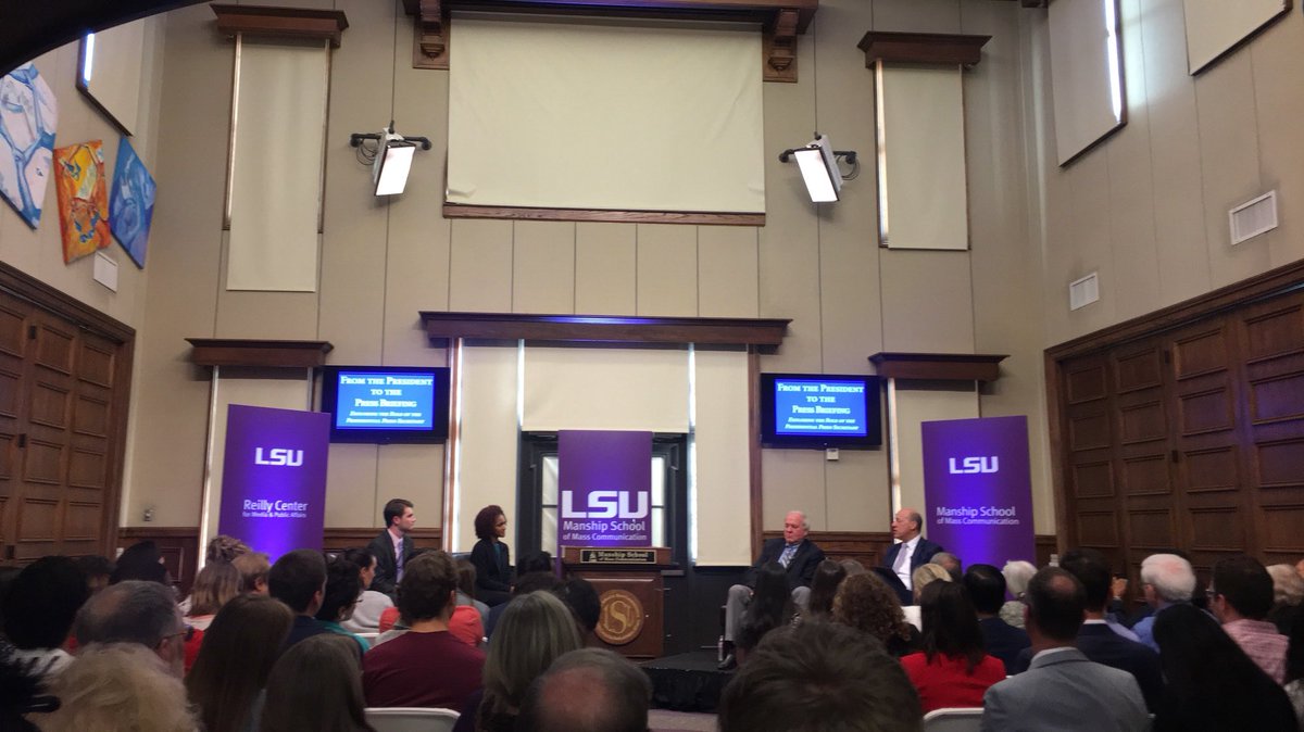 afdesco2's tweet photo. Fleischer discusses Trump’s authenticity being the reason he was elected and McCurry says that’s how he got elected but questions if that’s how to govern. “I guess we’ll see” #GeauxManship https://t.co/BW2FMKWbWo