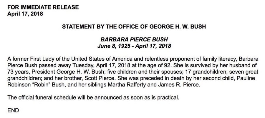 DbBcE5FW0AIS-lQ?format=jpg&name=900x900 EUA. Morreu Barbara Bush, mulher e mãe de Presidentes