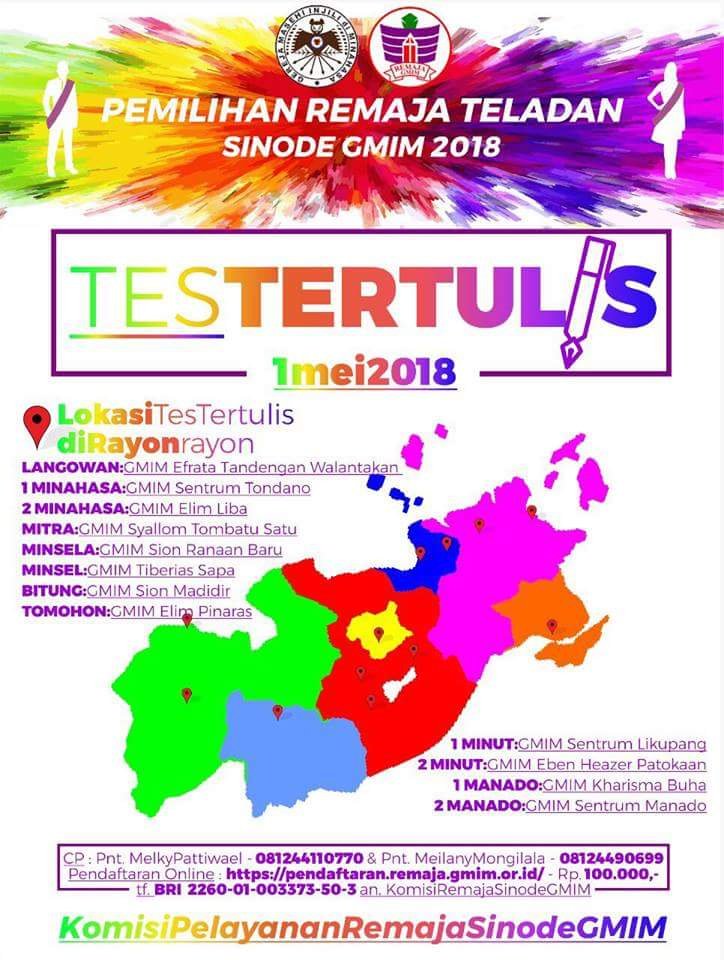 remajaGMIM's tweet photo. Ikuti, Doakan, dan Sukseskanlah Tes Tertulis Pemilihan Remaja Teladan Sinode GMIM. Untuk Tes akan dilaksanakan masing-masing Rayon Se-Sinode GMIM | Info : https://t.co/xV0vnAevlA | Tuhan Yesus Memberkati | #RetelGMIM2018 #RemajaGMIM #Retel https://t.co/17tBJn1OFa