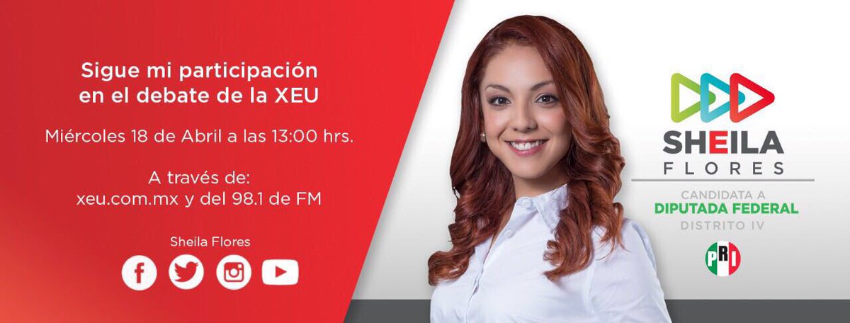 sheilaflores's tweet photo. Es el momento de conocer las propuestas para tomar la mejor decisión este 1 julio. Te invito a que me acompañes en el debate entre candidatos del distrito 4 organizado por @xeunoticias https://t.co/zALFPx0BN2