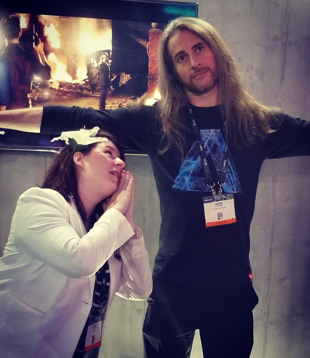 Digital_Anarchy's tweet photo. Exhibitors goofing off on the last day of #NAB2018! Jim Tierney taking photos of Adobe Jesus @Beatlejase and @Mocha_BorisFX The Filthy Lamb did not make an appearance… but #AdobeJesus, Mocha Mary and the Filthy Lamb is a story for another time. #DigitalAnarchy #NABShow2018 https://t.co/t1Wr4dp8q6