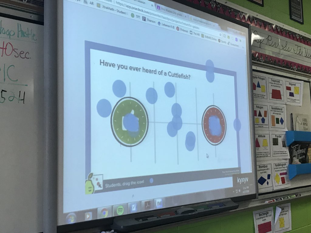 cwarson's tweet photo. Had fun in 3rd grade doing our first pear deck today!  We worked on our listening skills and learned about the interesting cuttlefish!  #3rdgrade #learningisfun https://t.co/3kLCeD3hVE