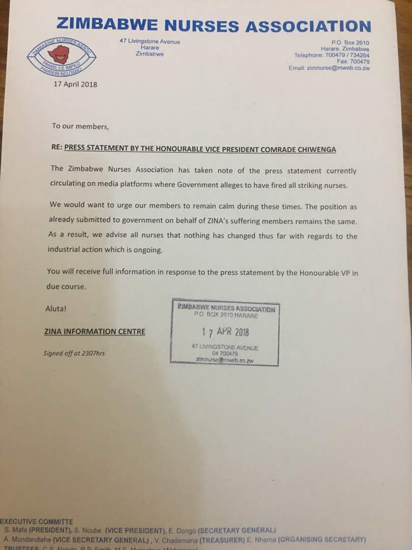 Nurses remain defiant despite VP Chiwenga threats of blanket expulsions! Time for urgent reforms in the health sector workforce policies