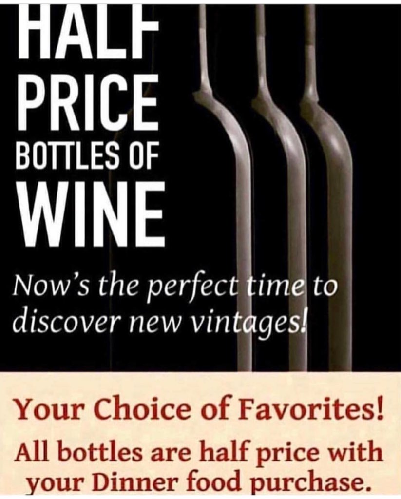 ✨🥂🍷‼️ W 🍷 N E Tuesday🍷✨🥂❗️ Every Tuesday Night All Bottles Of Your Favorite Wines are Half Off With Your Dinner Food Purchase❗️#wine  #winetasting #winenight #winetime #winelovers #tuesdayevening #greatdeals #wineanddine #wineandfood #wine🍷 #winebottles 🍾✨🍇