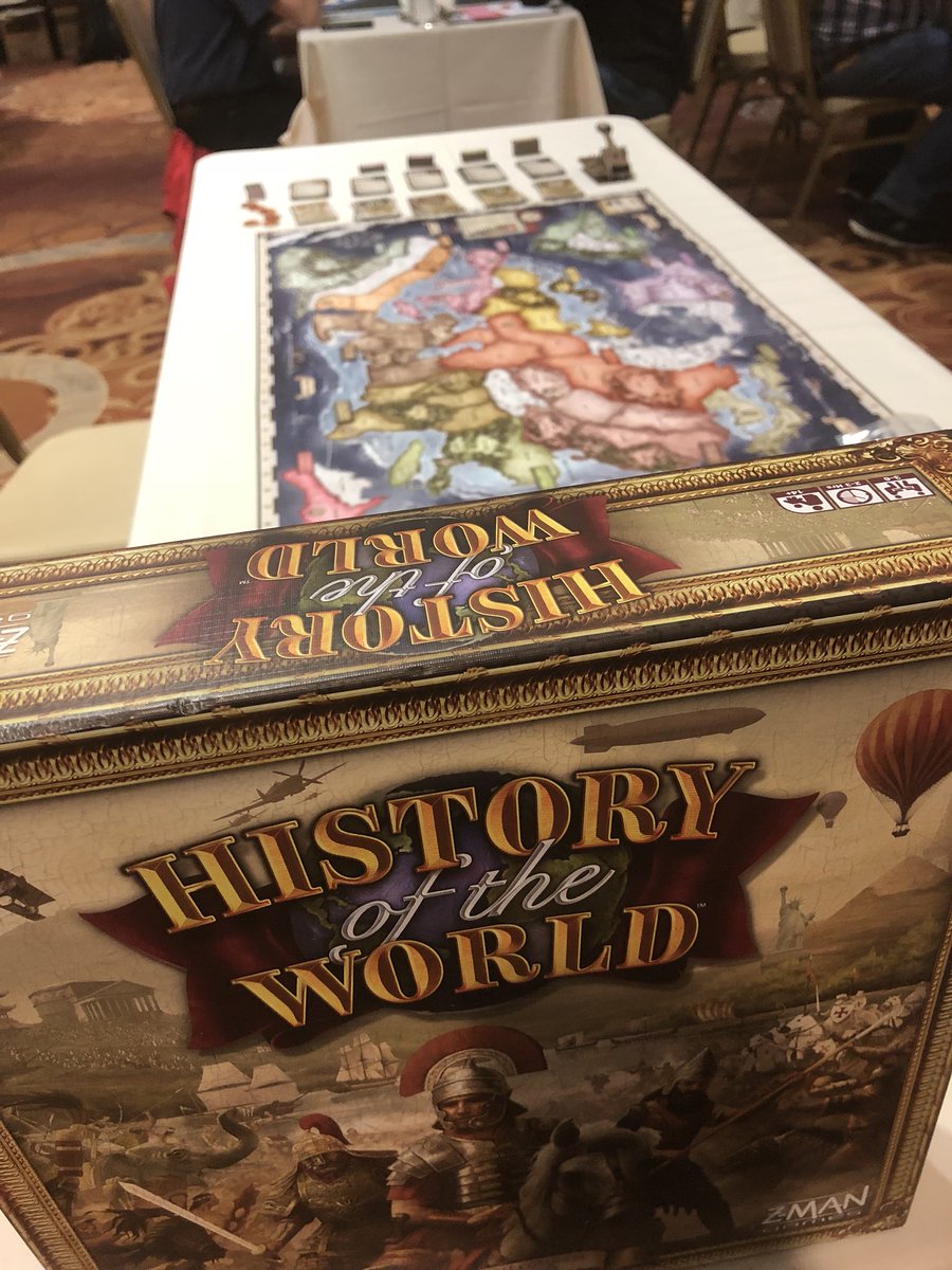Boardgame_girl1's tweet photo. I beat #TheRon at the new #HistoryoftheWorld @Zmangames_ An even briefer version than #BriefHistoryoftheWorld w 1 less Epoch. Deceptively light. Did you hear me scream? I was ecstatic! #onepoint #winner #TheRonNeverLoses #ExceptToday #BestDayEver #boardgames! #friends #gof2018 https://t.co/uk3WYvl2fg