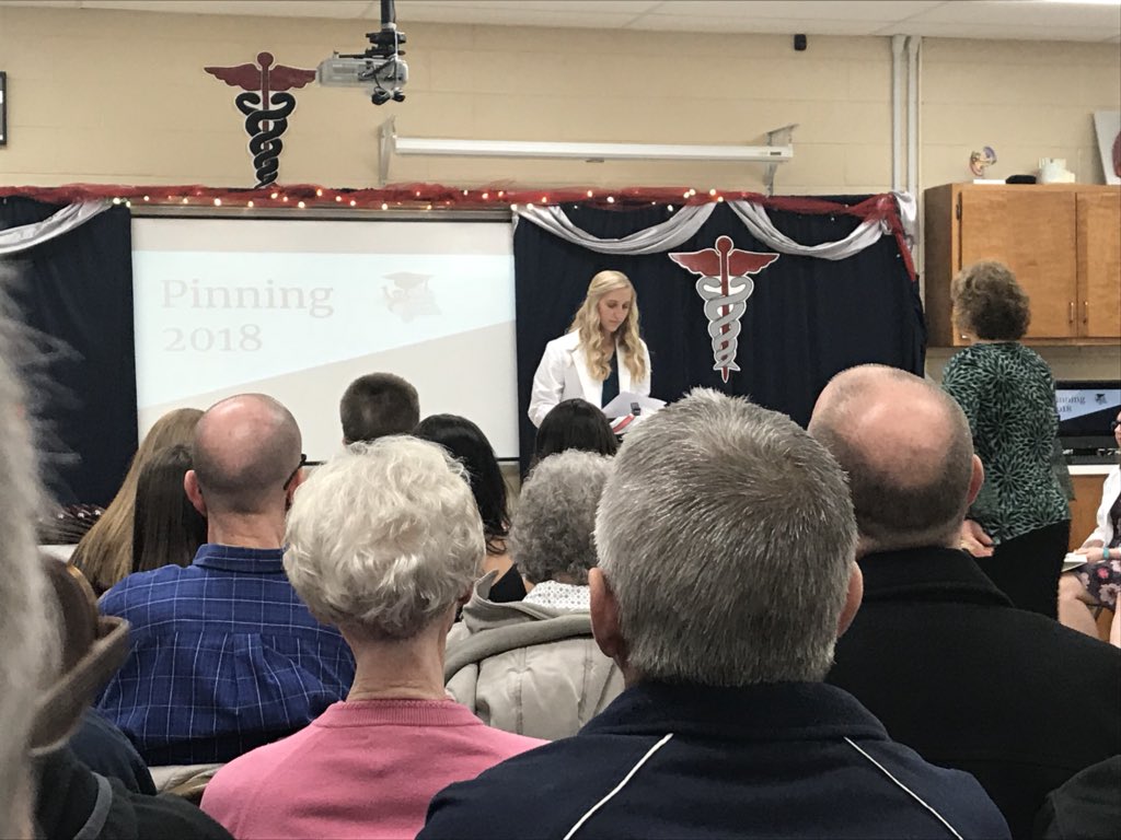 MinsterSchools's tweet photo. Congratulations Sr. Med Prep President Rebecca Lehmkuhl. Sharing thoughts at Tri Star Med Prep Pinning Ceremony. Best of luck at State Skills competition in Medical Terminology next week. Very proud of you! #walkingdictionary https://t.co/gQLd5HPqgy